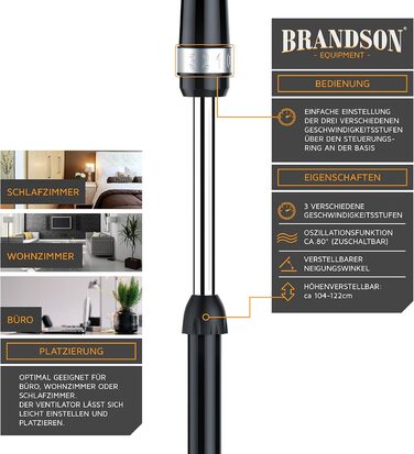 П'єдестальний вентилятор 40 см - Лауреат премії 2024 року - Висота вентилятора регулюється до 122 см - мобільний вентилятор, висок