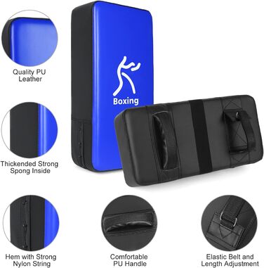 Набір накладок на руки Odoland 2-в-1 з PU-накладками для боксерської груші, боксу, кікбоксингу, тренувань з боксу, бойових мистецтв, тайського кікбоксингу, синього кольору