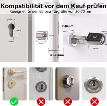 Електронний дверний замок із RFID-картою Bluetooth WiFi для 30-70 мм регульованого циліндра, електронний замок із відбитком пальця, сріблястий, 51 Fingerprint Lock