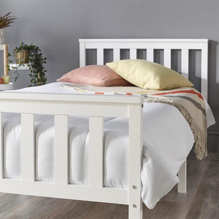 Ліжко Aspire Beds Atlantic Solid Timeless White Wooden Bed - елегантний дизайн Shaker, високоякісні матеріали, легке складання, універсальне, міцне, 200Д x 90Ш x 82В, біле