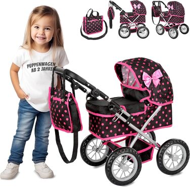 Коляска для ляльок Kinderplay від 2 років, лялькова коляска - легка і стійка конструкція, регулюється по висоті від 33 до 63 см, K