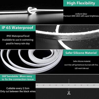 Світлодіодна стрічка Lamomo 2M, неонова світлодіодна стрічка 12 В з можливістю затемнення, водонепроникна світлодіодна стрічка 3000K, світлодіодна стрічка силіконова гнучка стрічка своїми руками з блоком живлення та контролером для внутрішнього зовнішньог