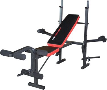 Багатофункціональна складна лава TrainHard з кріпленнями для згинання ніг та &quotметеликом&quot, протестована та сертифікована відповідно до EN957 / додатково комплект штанги, що складається зі штанги та гантелей, лава штанга та гантелі 50 кг