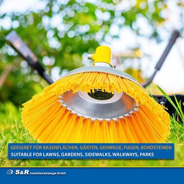 Конічна щітка S&R, щітка для бур'янів 200 мм x 25,4 мм, нейлонова щетина, нейлонова щітка, м'яка щітка для тримерів для газону, мотокоса, кущоріз проти бур'янів, моху, бруду