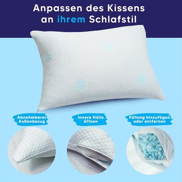 Подушка з піни з ефектом пам&39яті - регульована по висоті подушка з подрібненою піною з ефектом пам&39яті, подушка для шиї, подушка для сну на боці, подушка для підтримки шиї, 60x40x20 см