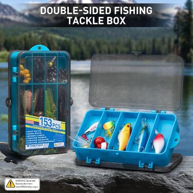 Набір рибальських снастей та приманок THKFISH із 153 предметів, рибальський набір, коробка для рибальських снастей, коробка для наживки з рибальськими аксесуарами, приманками, гачками, грузилами та спінінговими приманками, рибальський набір із 153 предмет