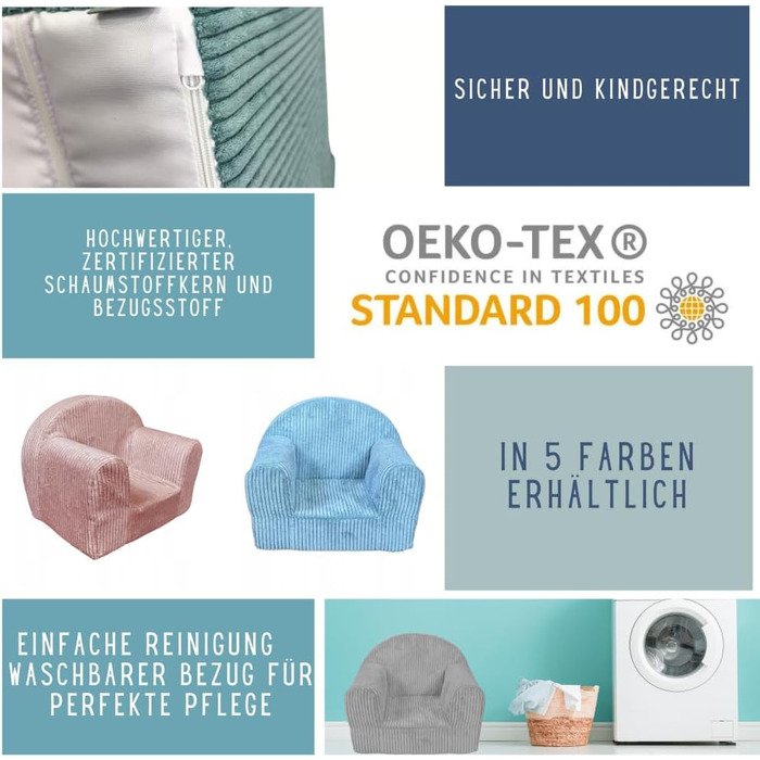 Міні-крісло для дітей з вельвету - 40x33x39 см - Дитяче крісло та диван - М&39яке та безпечне - Сертифіковано Oeko-Tex, Світло-зелене