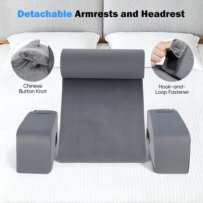 Ергономічна подушка для читання зі знімним підголівником та підлокітниками, з підтримкою спинки для ліжка, дивана, підлоги, регульована для читання, роботи та відпочинку, сіра