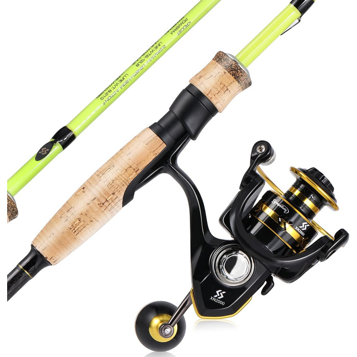 Комбінація вудки та котушки з кільцями з нержавіючої сталі, 2-елементний легкий туристичний комплект вудки та котушки для морської та прісної води, жовтий - M/MH Twin Tips 5.9ft та котушка для спінінгу