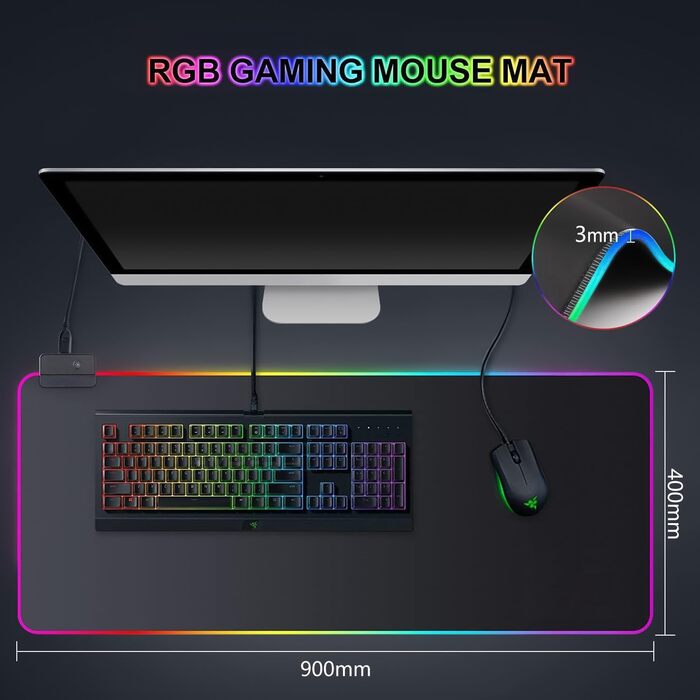Ігровий килимок для миші RGB 900x400 мм XXL Extra Large з 14 режимами освітлення 7 світлодіодними кольорами Водонепроникний протик