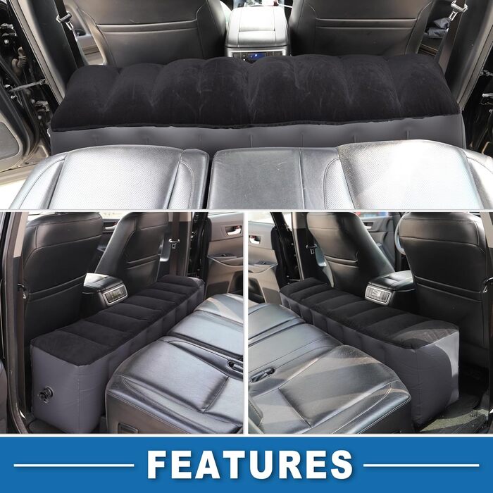 Надувний матрац для заднього сидіння автомобіля, подорожнє ліжко, чорно-сіре