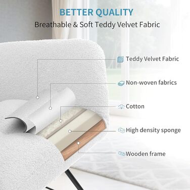 Крісло-гойдалка Clevich для вітальні, крісло-гойдалка з оббивкою з плюшевого тканини, дерев&39яними полозками та металевими ніжками, для вітальні, дитячої кімнати, спальні, вантажопідйомність до 136 кг, білий колір