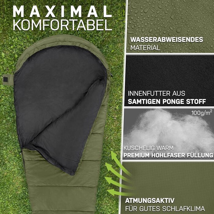 Сезонний та літній надлегкий спальний мішок 750 г/1500 г Кемпінговий спальний мішок-мумія Маленьке пакування 100 г/м/300 г Спальний мішок для подорожей на природі Літній спальний мішок оливкового кольору - 750 г, 3-