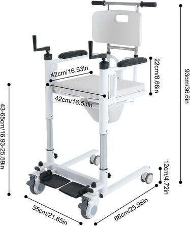 Транспортна інвалідна коляска Мобільна для дому, людей похилого віку, інвалідів, туалетна інвалідна коляска Регулюється по висоті за допомогою коліщаток до 120 кг, інвалідний візок для пацієнта з розділеним сидінням на 180