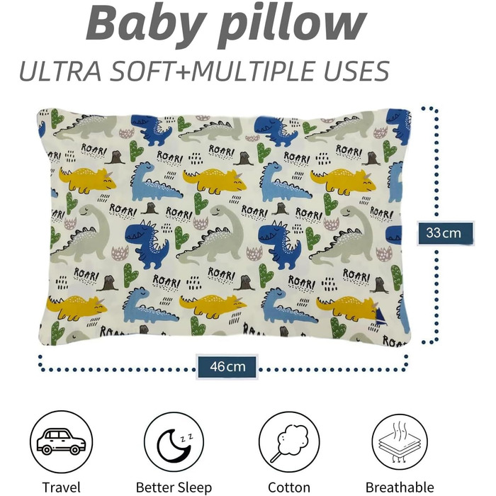 Дитяча подушка з наволочкою - м'яка дитяча подушка з органічної бавовни для сну - Дихаюча постільна білизна Дитяча подушка - Дитяч