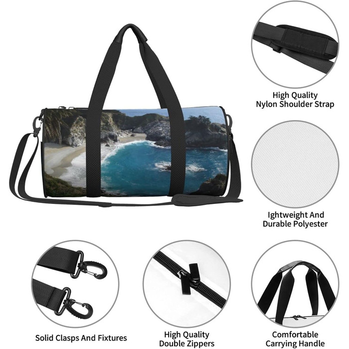 Спортивна сумка, дорожня сумка, пляжна сумка з принтом Водоспад, сумка на нічліг, чорна, універсальний розмір