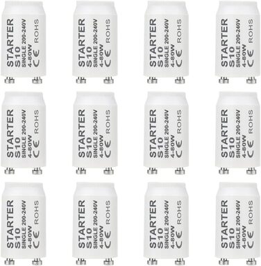 Пускач для люмінесцентних ламп BlueXP 12 шт. Стартер S10 longlife 4-80 Вт 200-240 В пускач для люмінесцентних ламп індивідуальне перемикання люмінесцентних ламп