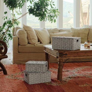 Кошик для зберігання GRANNY SAYS з кришкою, набір із 3 декоративних кошиків для зберігання, плетений кошик з ручками, великий сірий плетений кошик, міцний кошик з полицями для ванної кімнати, вітальні, кухні