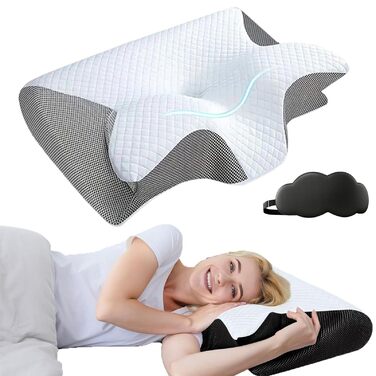 Подушка Dreamsleepz, ергономічна подушка для шиї Dreamsleepz, подушка з піни з ефектом пам&39яті для шийного відділу хребта, для сну на боці, спині та животі, подушка для підтримки шиї (сіра, велика) сіра велика