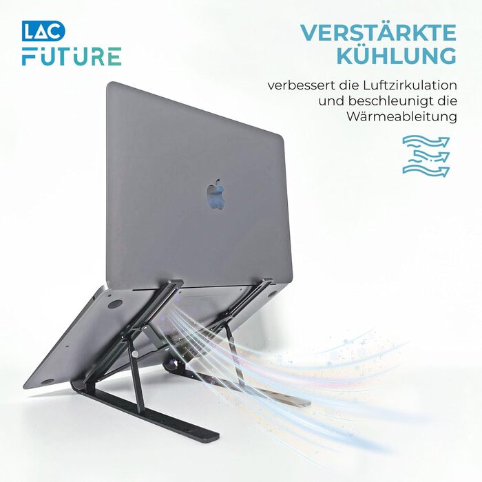 Підставка для ноутбука LAC FUTURE, 10 рівнів регулювання, вентильована з охолодженням, для MacBook Pro/Air, Dell, HP (10-15,6) - чорний пластик, 10 позицій