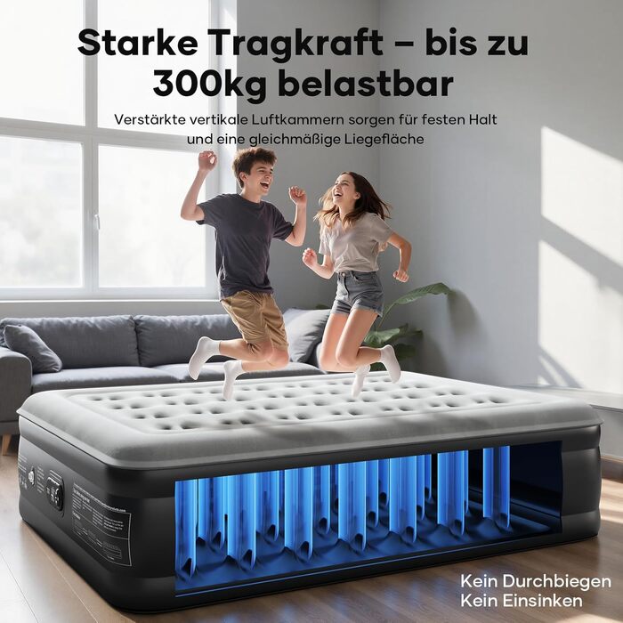 Самонадувальний надувний матрац OlarHike, гостьове ліжко, надувний матрац, намет-диван, двомісний надувний матрац, самонадувальний надувний матрац для кемпінгу або домашнього використання - 200 x 140 x 50 см комфортна висота 50 см чорний, компактний, 2 ос