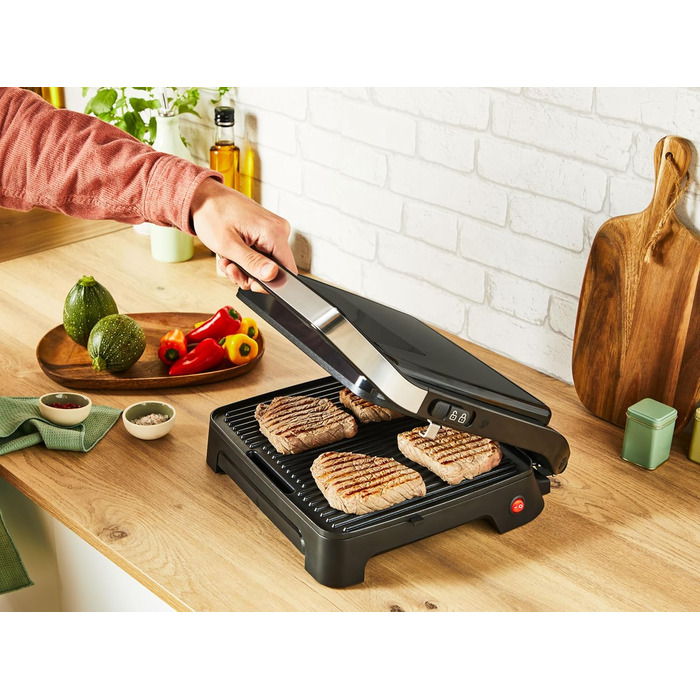 Контактний та панельний гриль 2-в-1 Tefal Inicio Classic, 2000 Вт, компактний дизайн, корпус із нержавіючої сталі, піддон для збору жиру, антипригарне покриття, чорний, GC2718