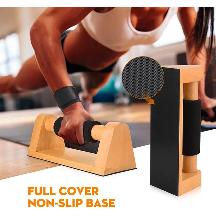 Нековзні турніки для віджимань Aka & Lou з бука, паралельні вправи для калістеніки, дерев&39яні ручки для віджимань, силові тренування, ергономічна рукоятка із захистом зап&39ястя та сумкою