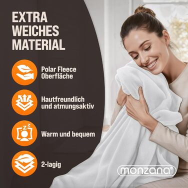 Підковдра Monzana з підігрівом 150x80 см, 3 режими нагріву, 60 Вт, біла, із захистом від перегріву, ковдра, яку можна прати в пральній машині