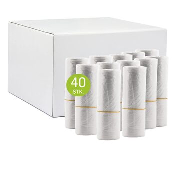 Рулонів у картонній коробці, кожен містить 50 мішків для сміття (2000 штук), 20 літрів, надзвичайно міцні та стабільні, 450x540 мм, товщина 8 мкм, прозорі, 50 шт. (упаковка по 40 шт. ), 40