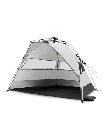 Пляжний навіс qeedo Quick Bay із захистом від ультрафіолету (UV80) для 2 осіб, включаючи сумку на колесах, пластикові кілочки та відтяжки - захист від сонця для сімей, дітей, немовлят або собак - Sandgrey Light Sand