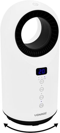 Енергозберігаючий електричний вентилятор-обігрівач VONROC - ідеально підходить як електричний обігрівач для ванної кімнати та спальні з дитиною - поворотний, 2 швидкості, 1500 Вт, пульт дистанційного керування, таймер, захист від перегріву та перекидання,