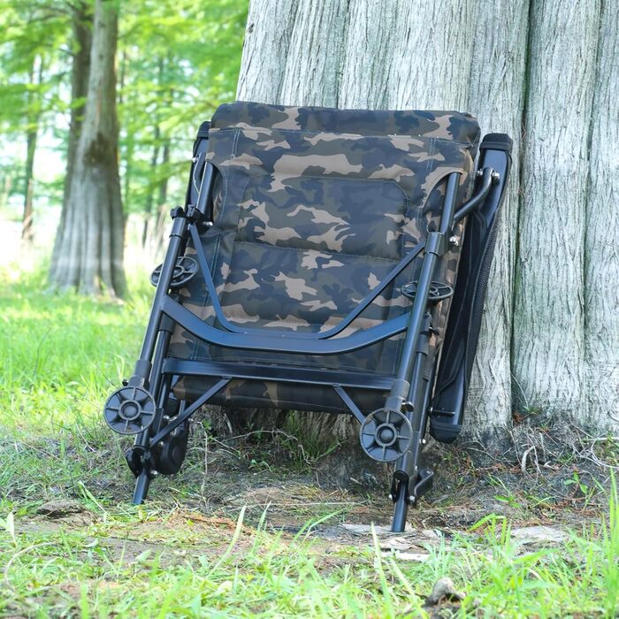 Рибальське крісло XL, вантажопідйомність 150 кг, коропове крісло з підлокітниками, складне, зручне рибальське крісло з підлокітниками та регульованою висотою сидіння (від 42 см до 55 см), кемпінгове крісло з надзвичайно широким сидінням