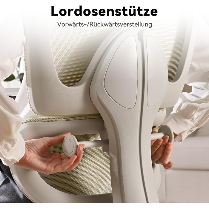 Ергономічне офісне крісло MUSSO E600SE, 3-рівневе регулювання поперекової опори, 3D-регульовані підлокітники та підголівник з підставкою для ніг, адаптоване для жінок, підтримка хребта під час сидіння (бежевий)