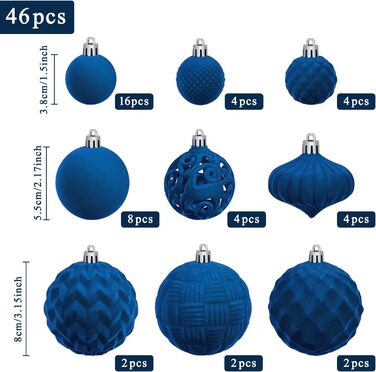 Набір оксамитових різдвяних прикрас 46 шт сині Miaikoe