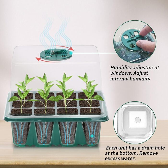 Коробка для вирощування в теплиці в приміщенні, міні-набір для вирощування в теплиці з 2 предметами з піднятою кришкою, стартер для розсади з освітленням для рослин із повним спектром, лотки, піддон для вирощування в теплиці для рослин