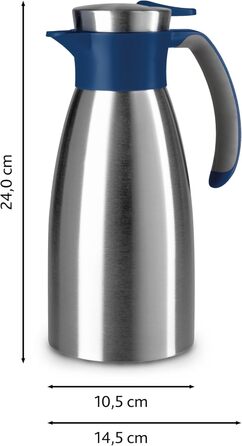 Ізольований графин Emsa Soft Grip, 1 літр, нержавіюча сталь, зберігає напої гарячими протягом 12 годин холодними протягом 24 годин, герметичний, нековзка ручка, синій, N4120100
