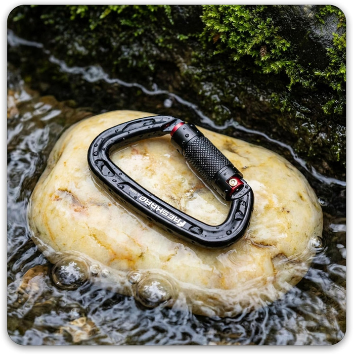 Карабін для альпінізму FresKaro 25kN, сертифікований CE, з поворотним замком, великий 10 см, швидкознімний та міцний, витримує максимум 2550 кг, підходить для альпінізму, спуску на веревках, повідків для собак, чорний та сірий, чорний - 2 шт.