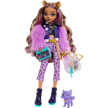 Лялька Monster High Клодін Вульф з собакою Кресентом та аксесуарами, такими як рюкзак, календар, снеки тощо, роздрібна ціна 65 HRP