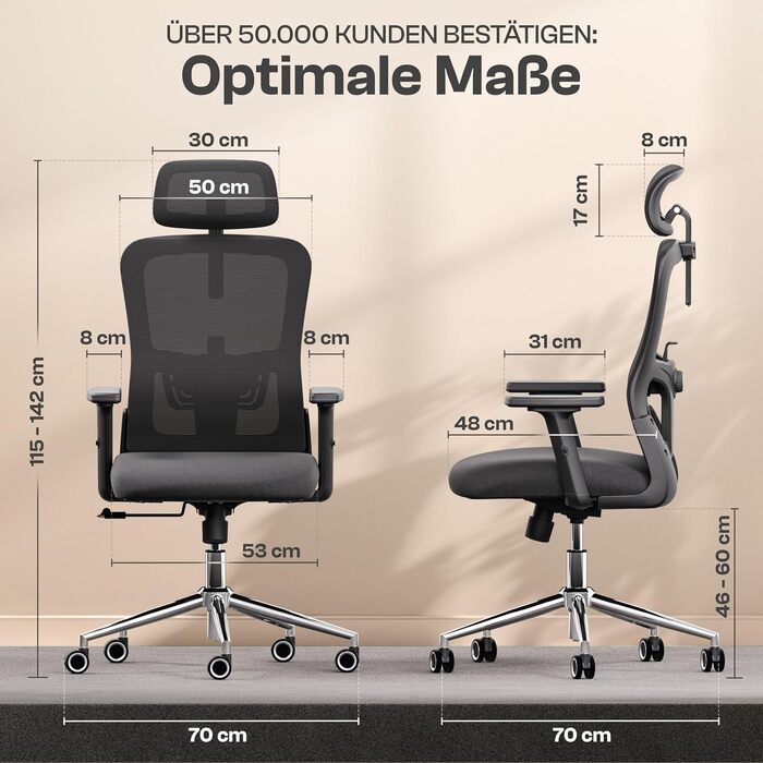 Найкраще ергономічне офісне крісло Galahad ЕКОНОМІЯ ПРОСТОРУ Індивідуально регульоване офісне крісло з 2D підлокітниками - Комп&39ютерне крісло Крісло для домашнього офісу - Вантажопідйомність до 150 кг Galahad (чорний)