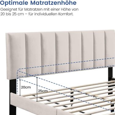 Ліжко Home Collective 140x200 см М&39яке ліжко з рейковою основою Каркас ліжка Двоспальне ліжко з м&39яким чохлом та м&39яким узголів&39ям з вертикальною стьобаною поверхнею Міцний каркас Високий комфорт сну Бежевий 140x200 см 140 x 200 см Бежевий (Стиль 