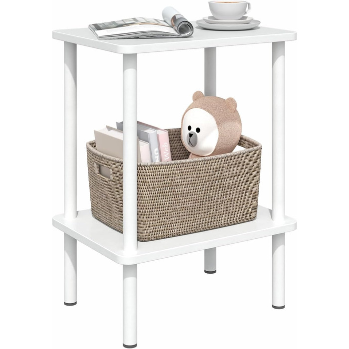 Дерев&39яний приставний столик APICIZON, 2-ярусний приставний столик, білий, вузька тумбочка, 40x30x52 см, маленькі приставні столики з місцем для зберігання, вузькі приставні столики для вітальні, спальні, балкону, 40x30x52 см, білий