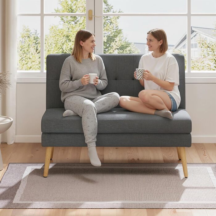 Місний диван HOMCOM з лляним виглядом, спинка з м&39якою оббивкою, невеликий сучасний м&39який диван, 118 см, м&39який двоспальний диван з дерев&39яними ніжками для віталень, невеликі приміщення, темно-сірий, 2-