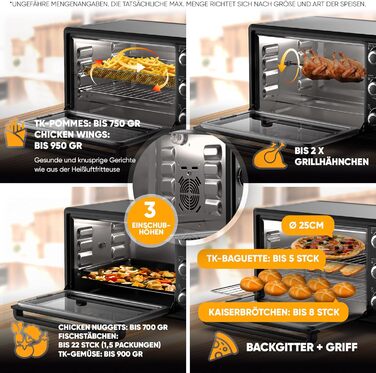 Міні-піч Stillstern з конвекцією (25 л) НОВИНКА CYCLONE PRO (антипригарне покриття), версія DE, вставка для фритюрниці, буклет з рецептами, гриль на грилі 1500 Вт Міні-піч для піци Ідеальна для кемпінгу