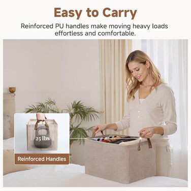 Велика коробка для зберігання тканини StorageWorks, складні кошики для зберігання речей у ванній кімнаті, коробки для зберігання з ручками, кошик для одягу, светрів, іграшок у гардеробі, коричневий, 2 предмети, 42 x 30,5 x 26 см