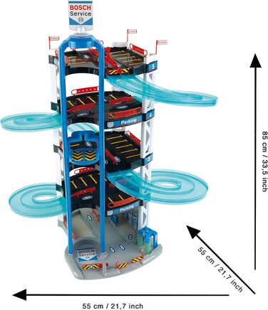З 5 рівнями, подвійною рампою для виїзду, 2 гоночними автомобілями, ліфтом і багато іншого I Розміри 55 см x 55 см x 85 см I Іграш