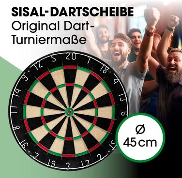 Мішень для дротиків Повний набір дротиків з 6 дротиками та додатковим підсвічуванням дротиків Сталеві дротики, включаючи льотки Сизалеві дротики із захисним кільцем Мішень для дротиків виготовлена з самозакриваючихся сизалевих волокон 1) Мішень для дротик