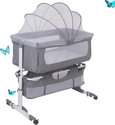 Дитяче ліжечко-тумбочка та окремостояче ліжечко, дитяче ліжечко-тумбочка для звичайних ліжок та ліжок з пружинним матрацом та колесами, дитяче ліжко Parents&39 Pride Complete Set (92 58 7090 см (сіро-біле))