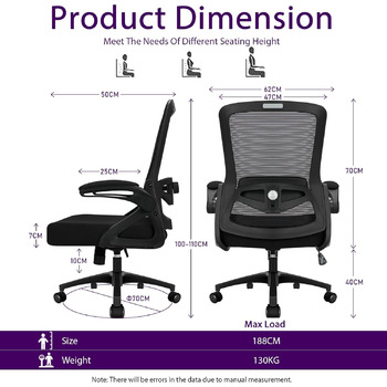 Ергономічне офісне крісло, стілець для роботи зі складними підлокітниками, регульоване по висоті офісне крісло з регульованою поперековою опорою та безшумними колесами, крісло для керівника, вантажопідйомність 120 кг, поперекова опора 4D