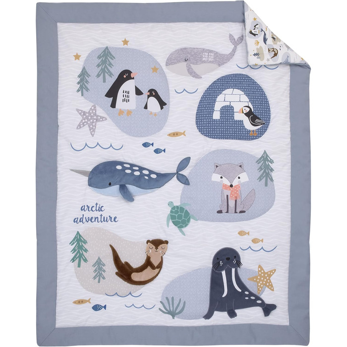 Комплект постільної білизни NoJo Arctic Adventure з 4 предметів дитяче ліжечко, підковдра, підодіяльник, 100 бавовна, сірий і темн