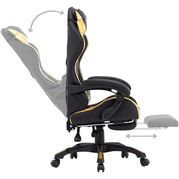 Ігрове крісло Homediy з підставкою для ніг, підголівником, поперековою опорою, офісне крісло, поворотне крісло, крісло керівника, письмове крісло, спортивне сидіння, гоночна шкіра, золотисто-чорне, з підставкою для ніг